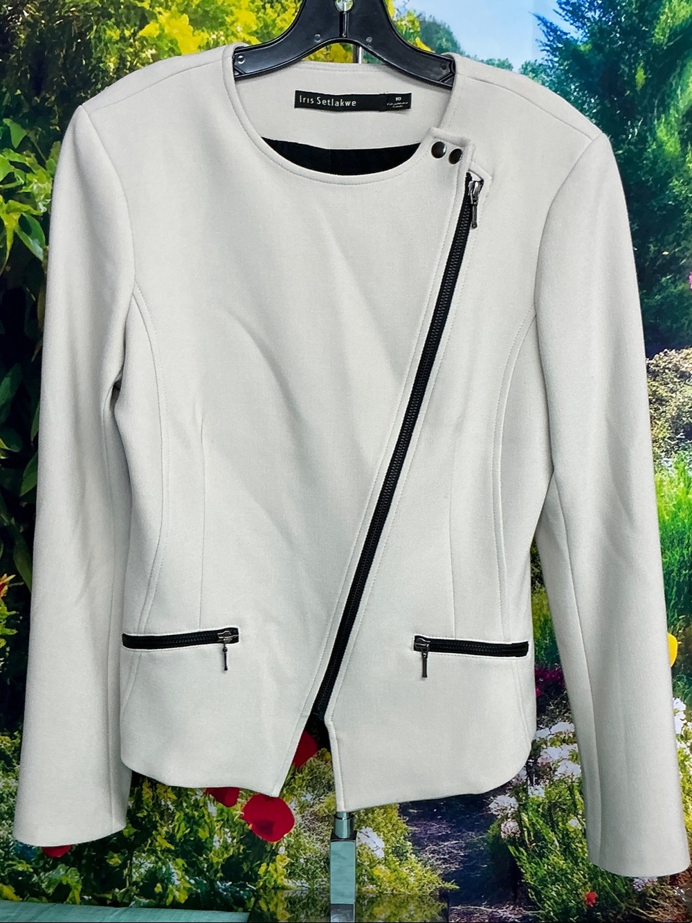 Iris Setlakwe Light Beige Asymmetric Zip Jacket size 10. #2231